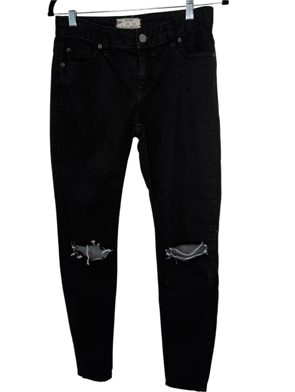 Free People Black Distressed Skinny Jeans